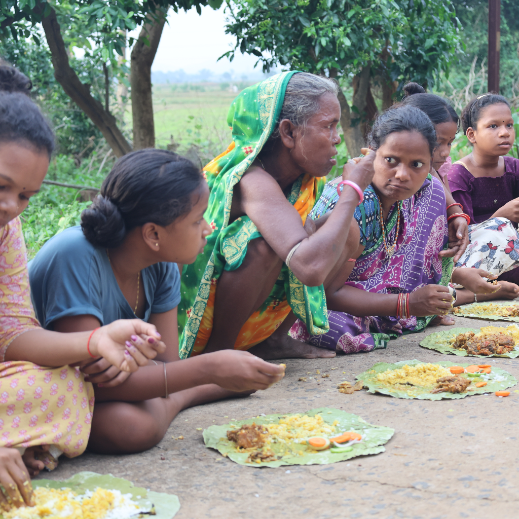 Children dining outdoors